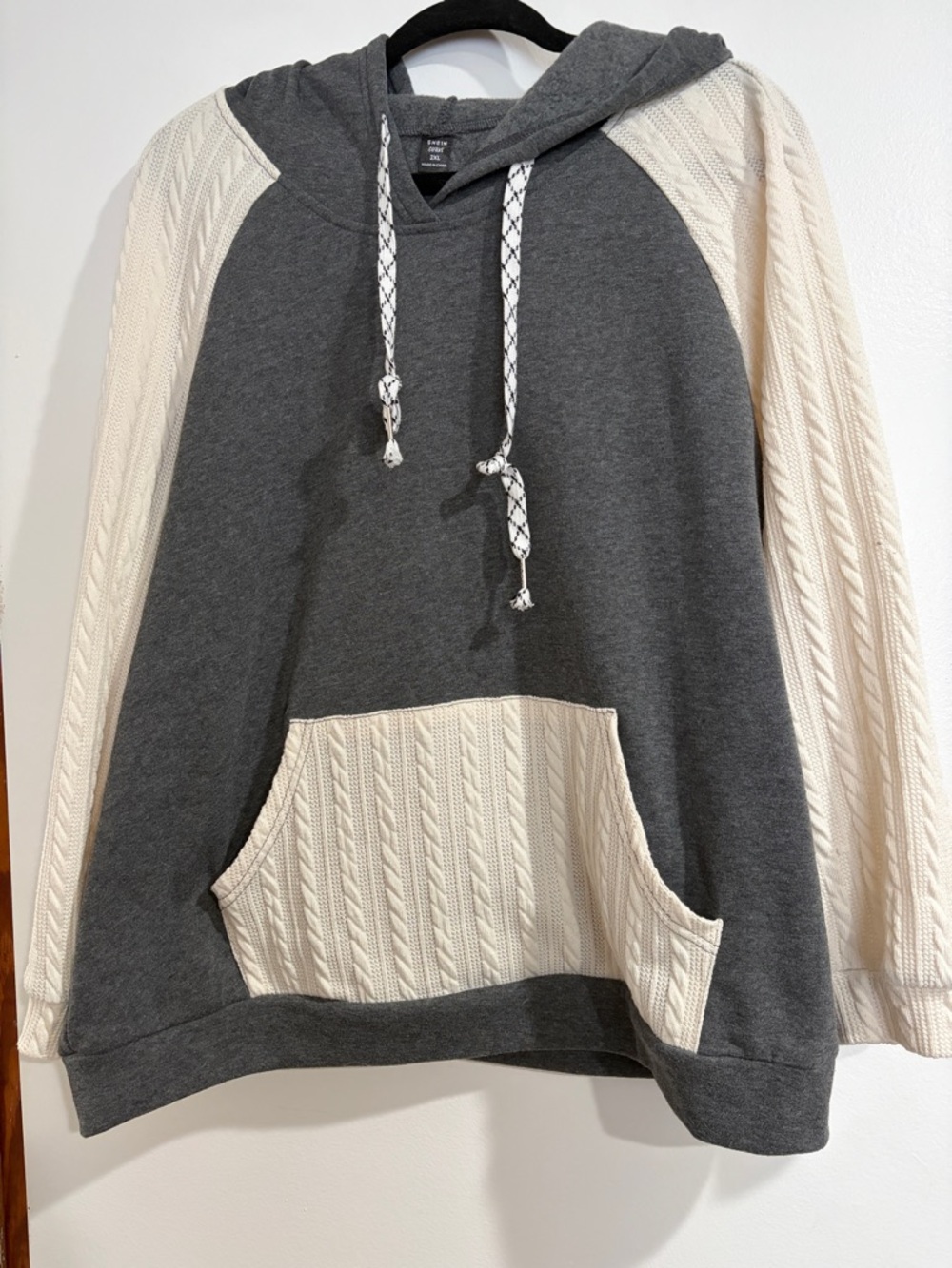 Cozy Two-Tone Hoodie - Charcoal Gray and Cream